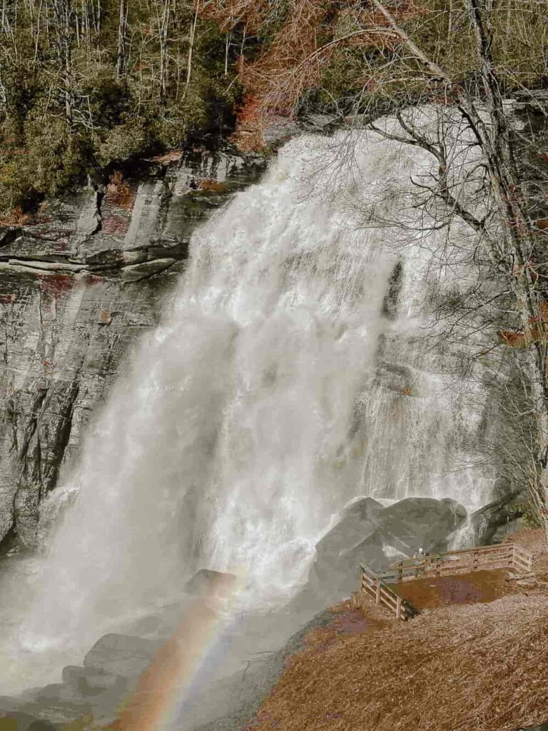 Waterfall with rainbow in North Carolina.