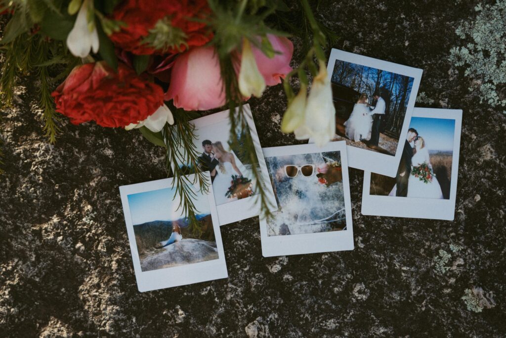 Polaroids of man and woman eloping at Sassafras Mountain.