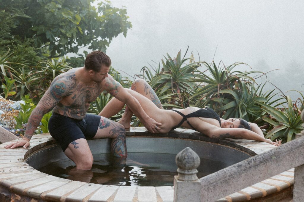 Man and woman in a hot tub.