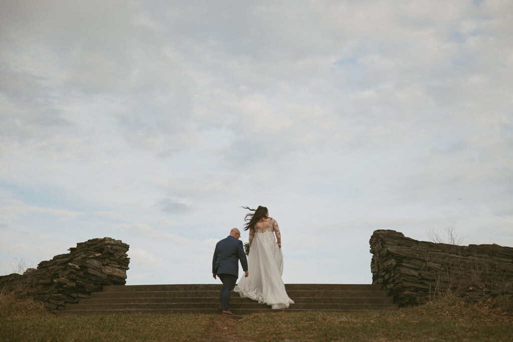 Man and woman in wedding attire in the north georgia mountains