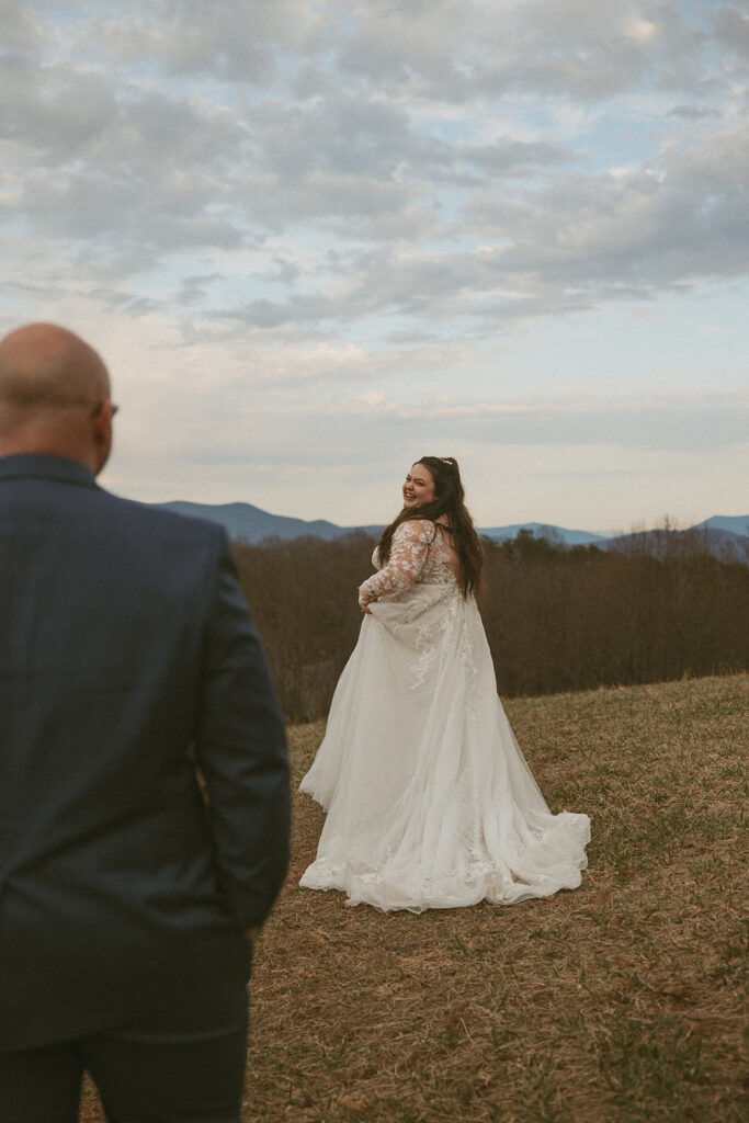 Man and woman in wedding attire in the north georgia mountains