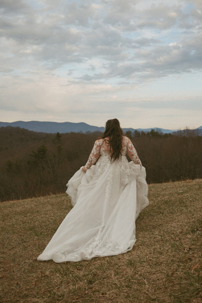 Man and woman in wedding attire in the north georgia mountains