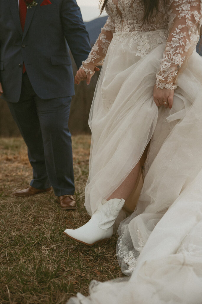 Man and woman in wedding attire in the north georgia mountains