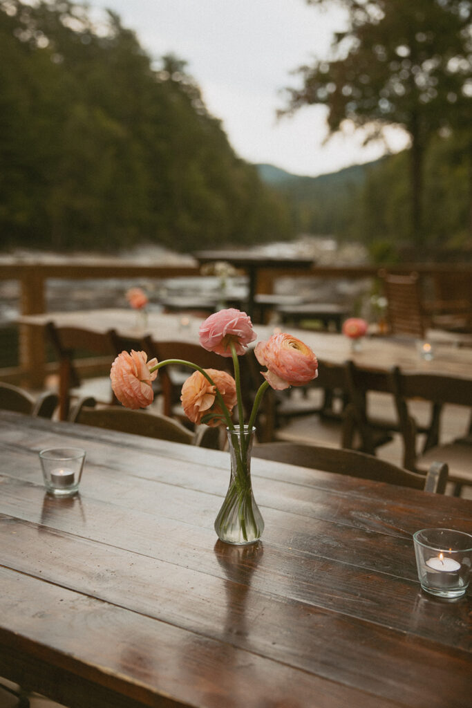flowers on table at Brown mountain beach resort.