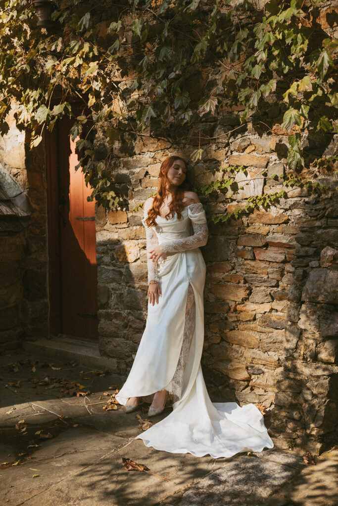 bridal portraits outside at the Douglas Ellington House
