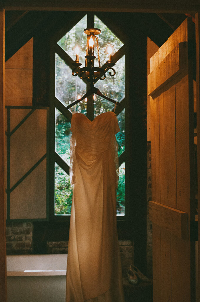 Wedding dress hanging inside Douglas Ellington House
